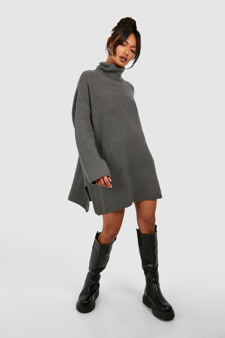 Charcoal Roll Neck Tunic Jumper Dress image number 1