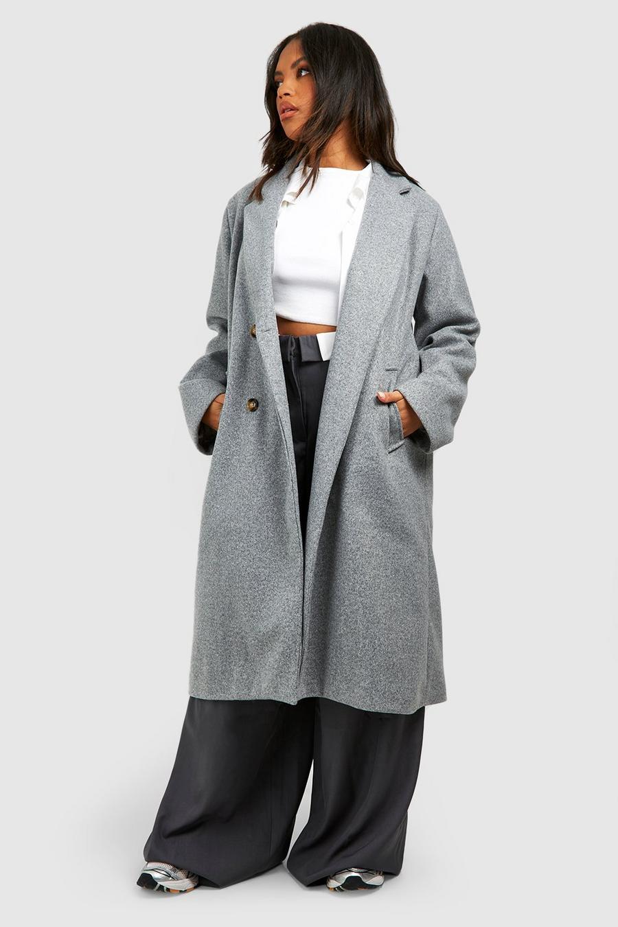 Grey Plus Double Breasted Wool Look Coat