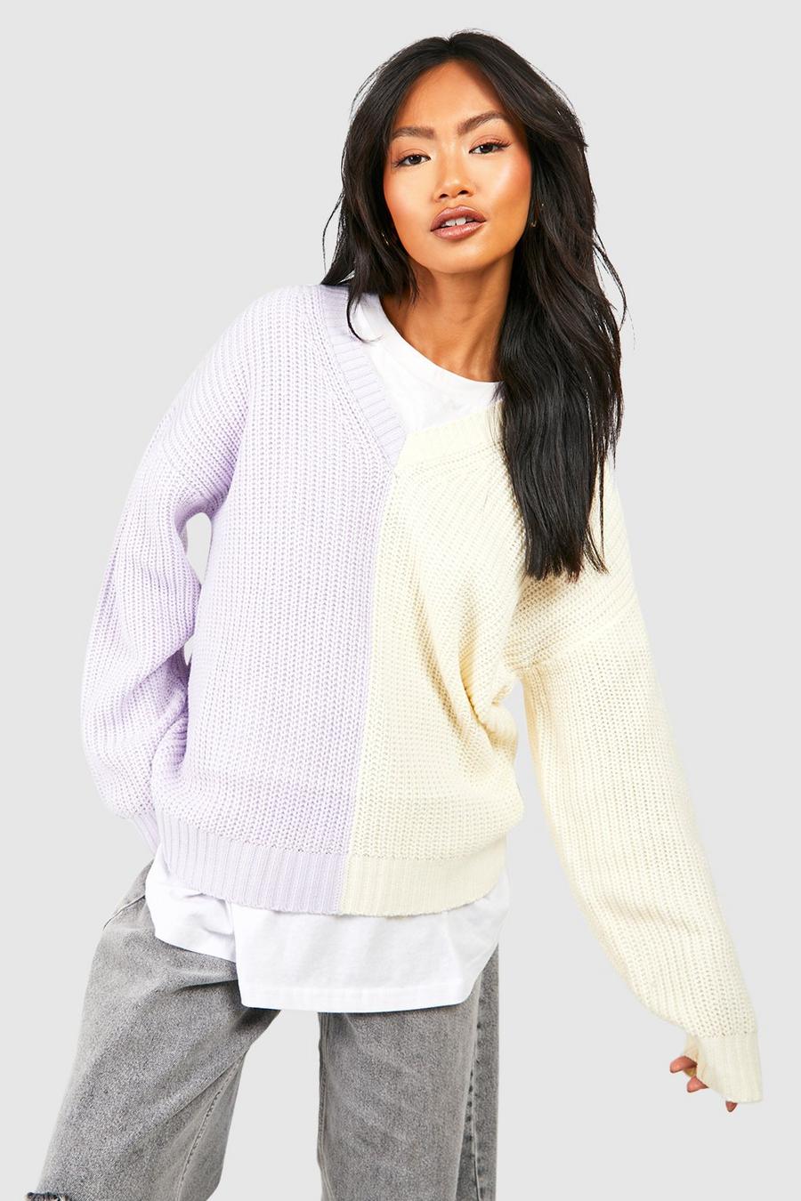 Lilac Half And Half V Neck Sweater image number 1
