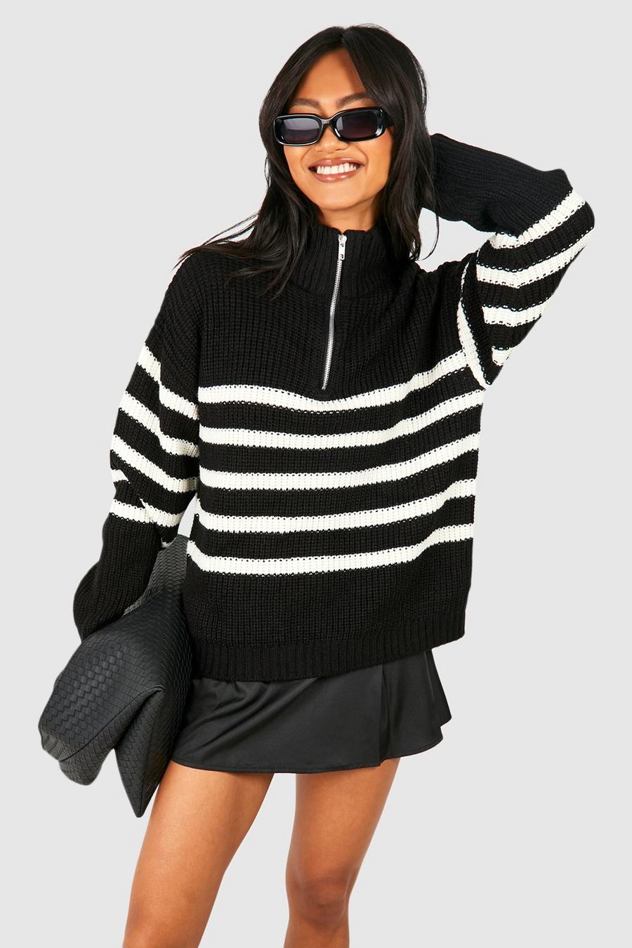 Black Half Zip Stripe Sweater