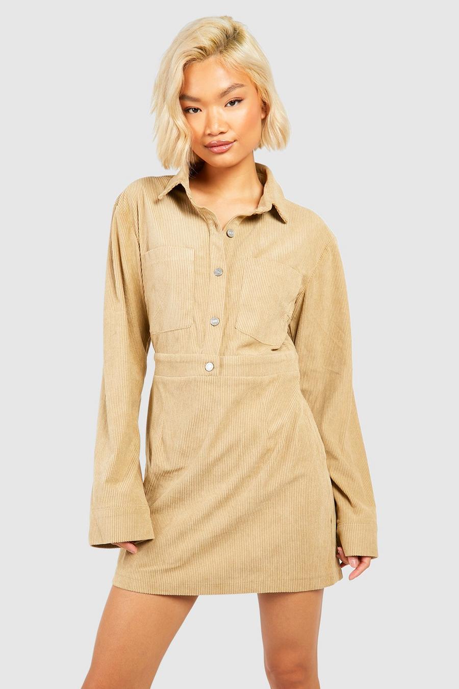 Stone Patch Pocket Cord Shirt Dress image number 1