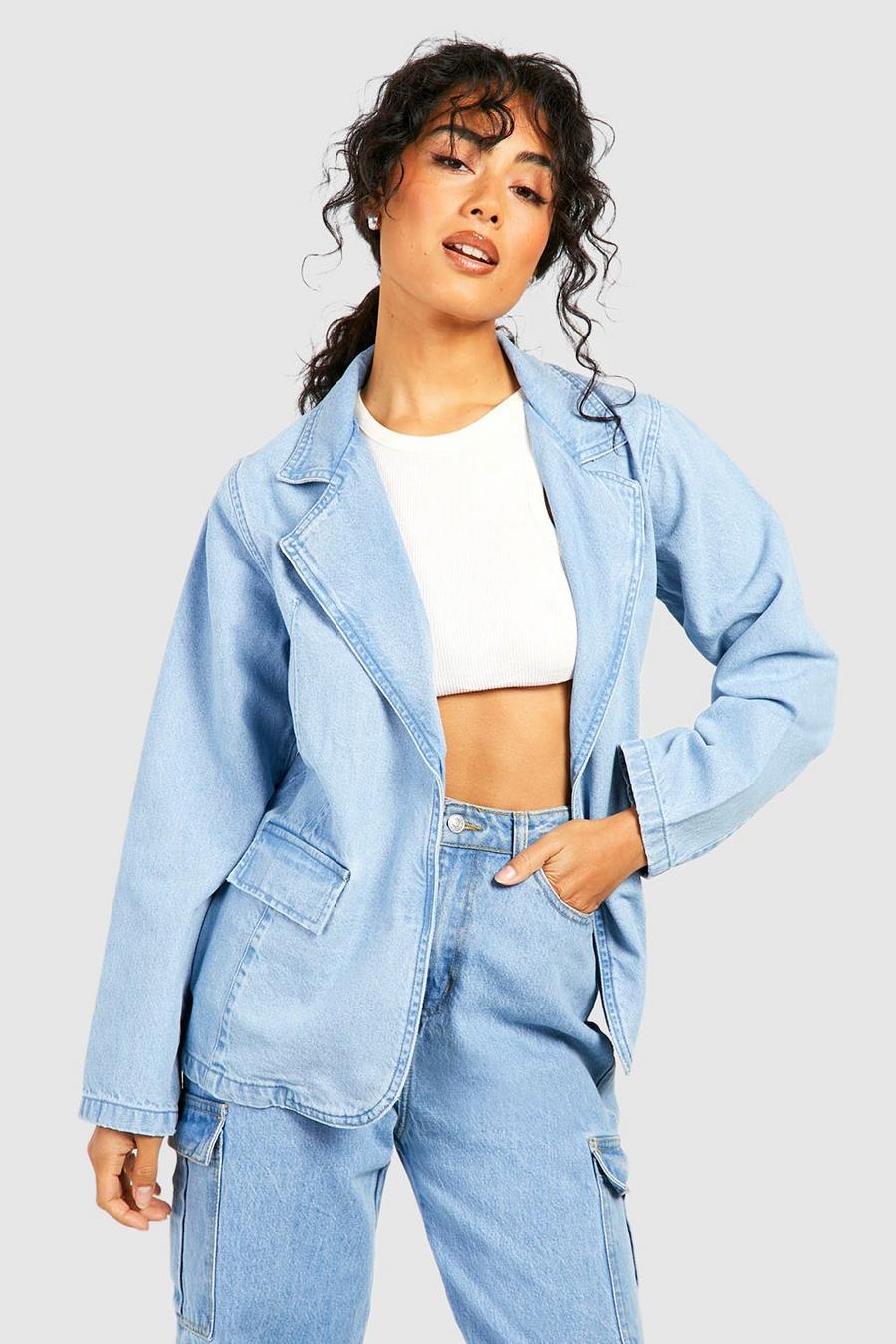 Ice blue Bleach Wash Denim Blazer