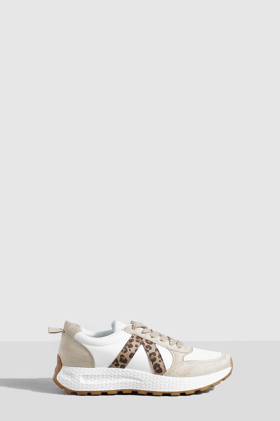 Beige Leopard Detail Chunky Sneakers image number 1