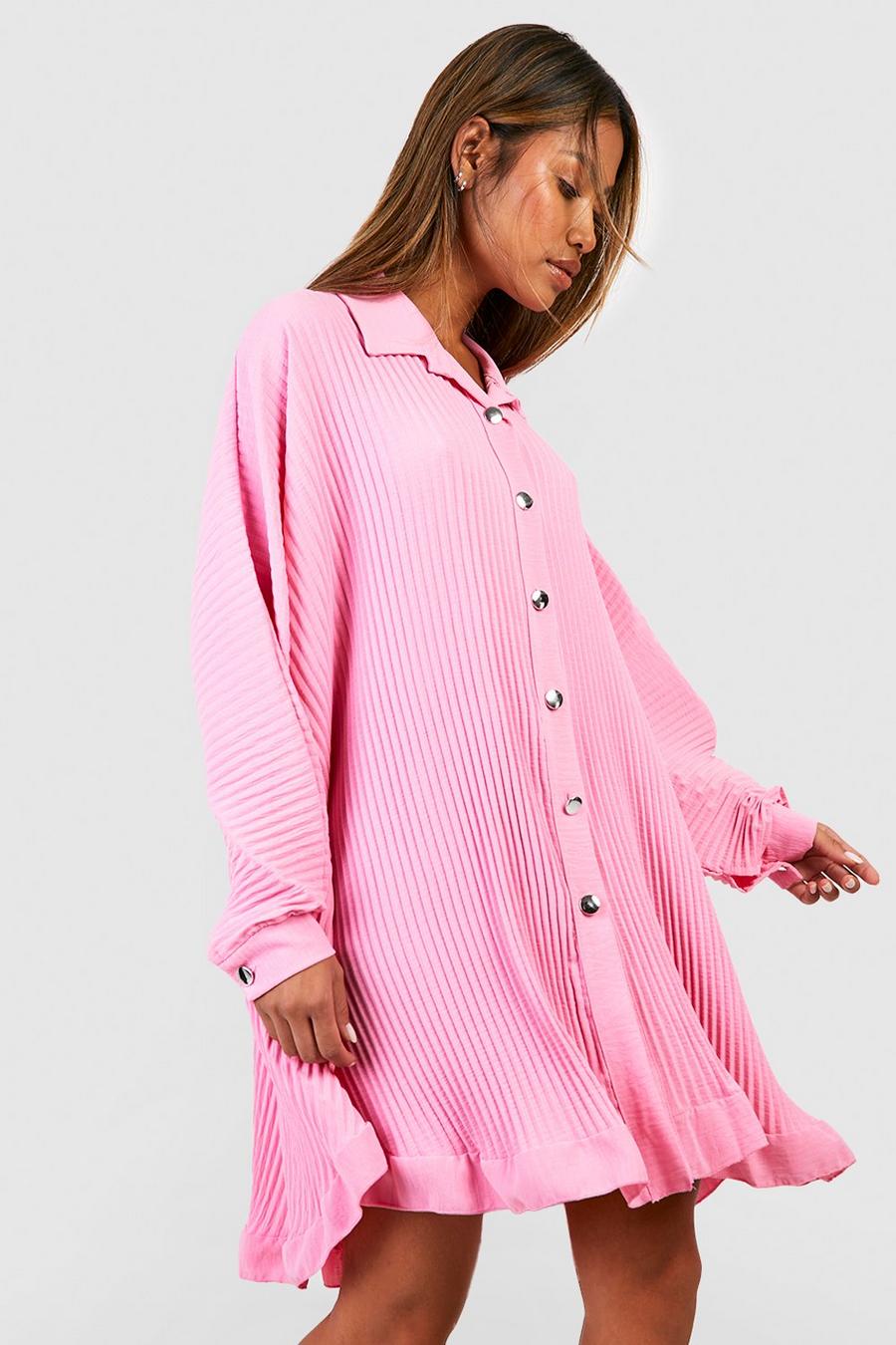 Pink Pleated Shirt Dress