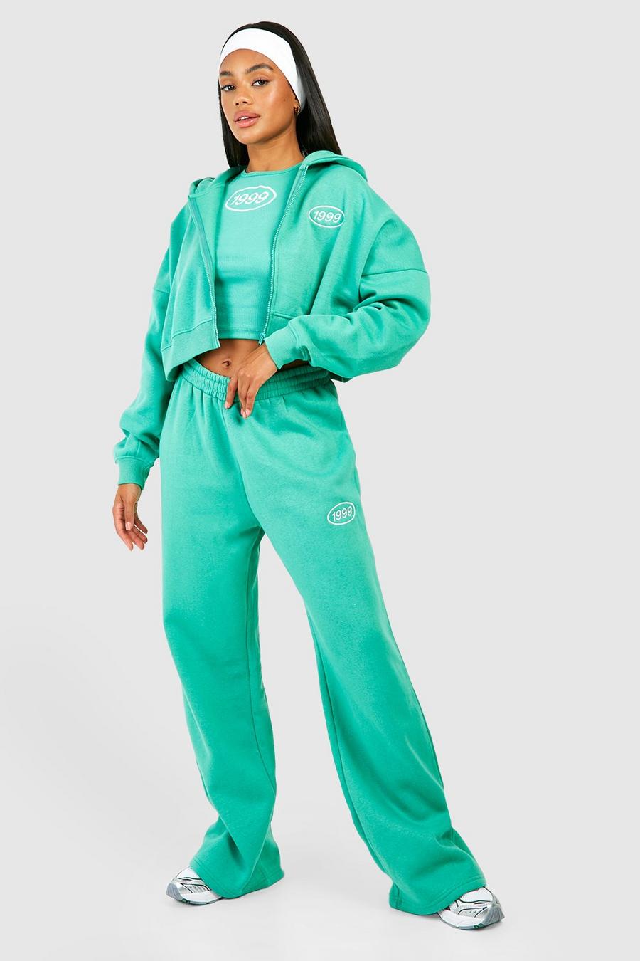 Green 3 Piece 1999 Embroidered Zip Through Hooded Tracksuit