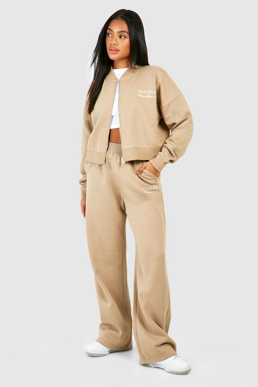 Taupe Club 1988 Embroidered Zip Bomber Straight Leg Tracksuit