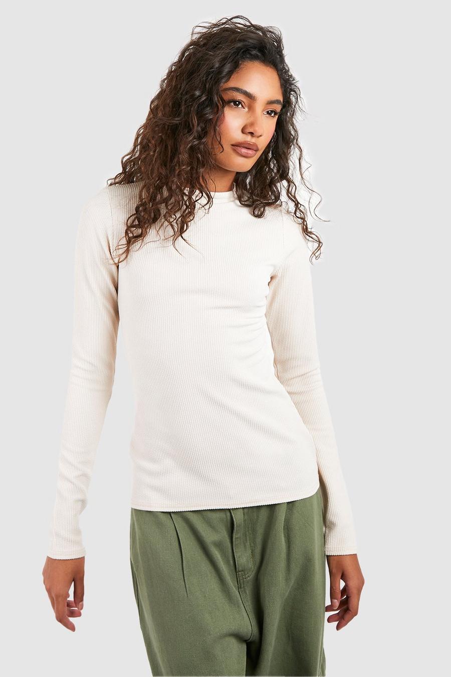 Tall langärmliges geripptes T-Shirt in Knitteroptik, White