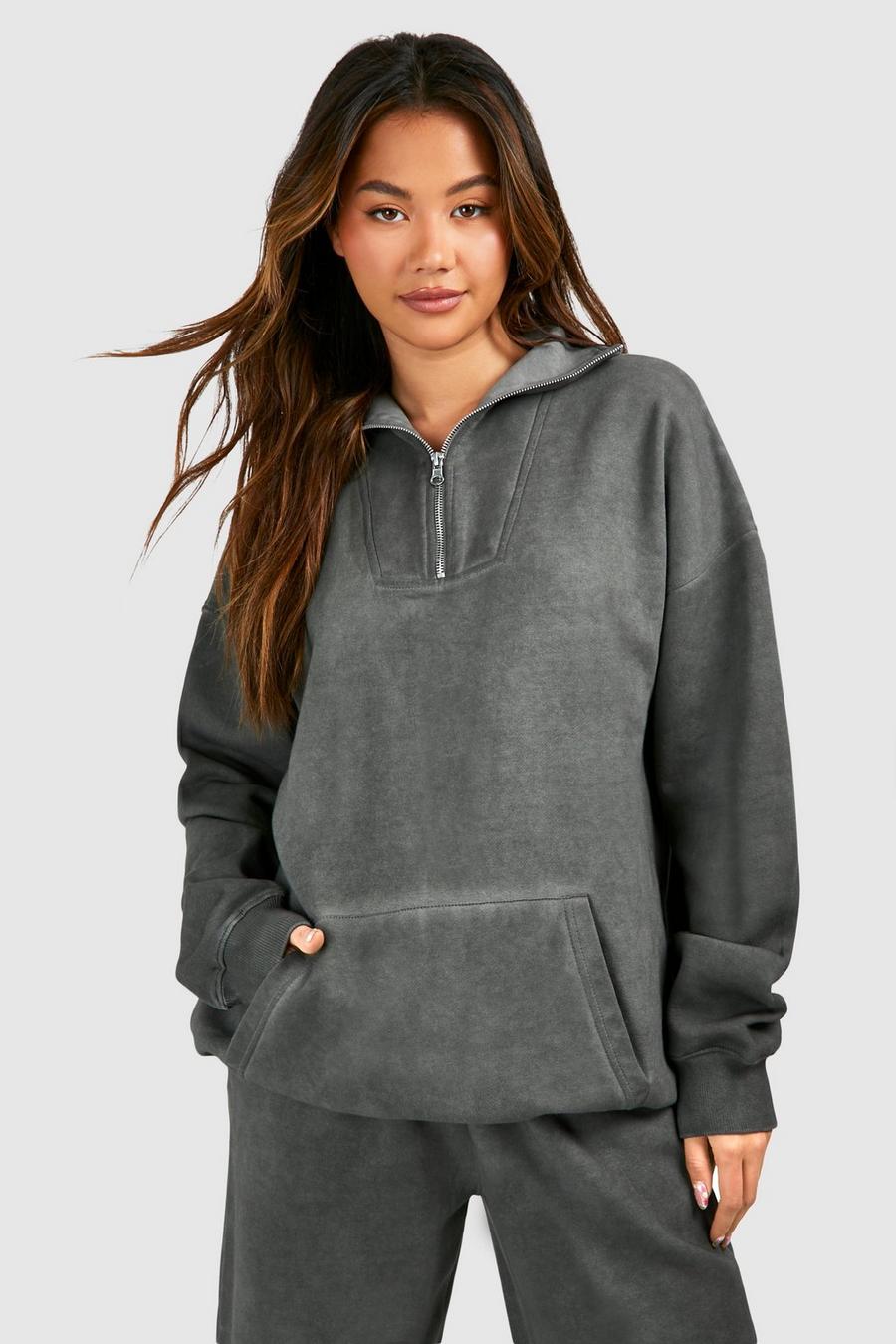 Charcoal Oversize sweatshirt med kort dragkedja