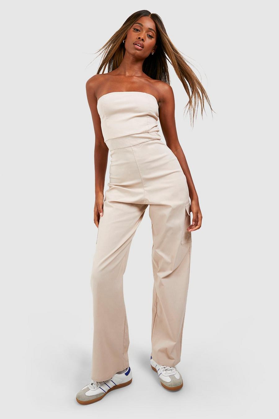 Cargo-Jumpsuit mit geradem Bein, Stone