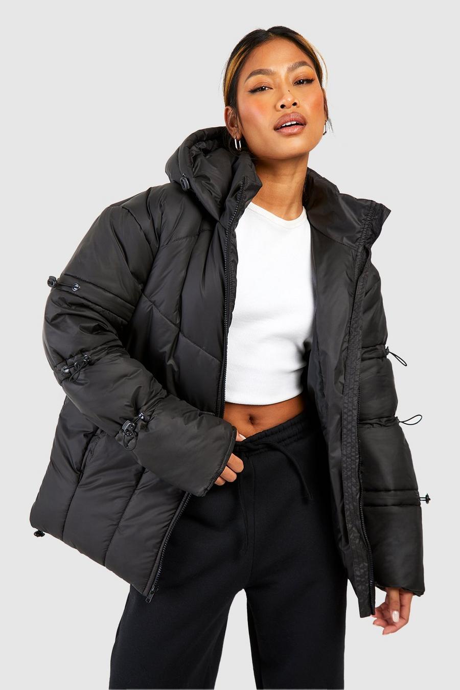 Black Toggle Detail Hooded Puffer Jacket