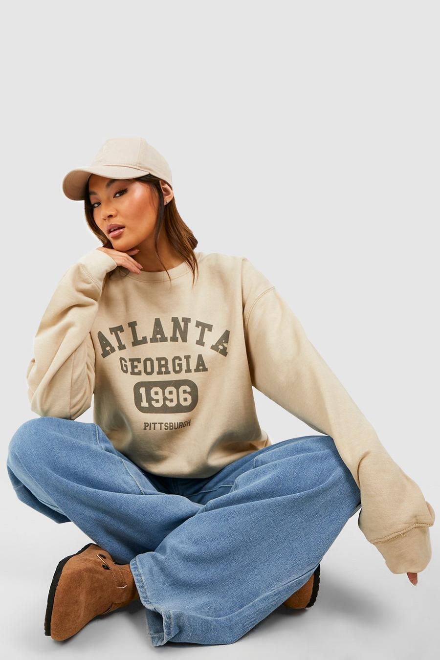 Oversize Sweatshirt mit Atlanta Solgan Print, Stone image number 1