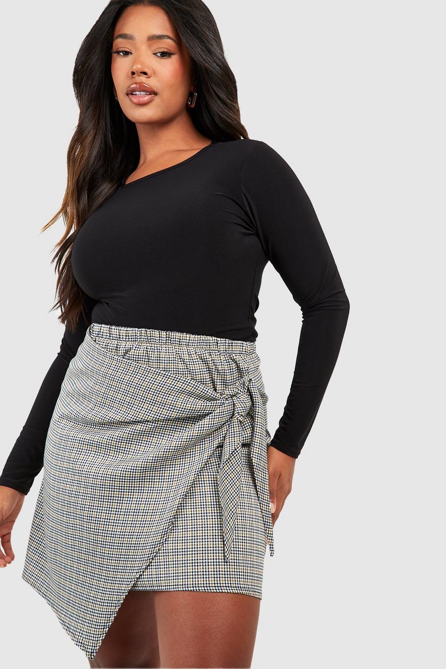 Grande taille - Mini-jupe portefeuille à carreaux, Black