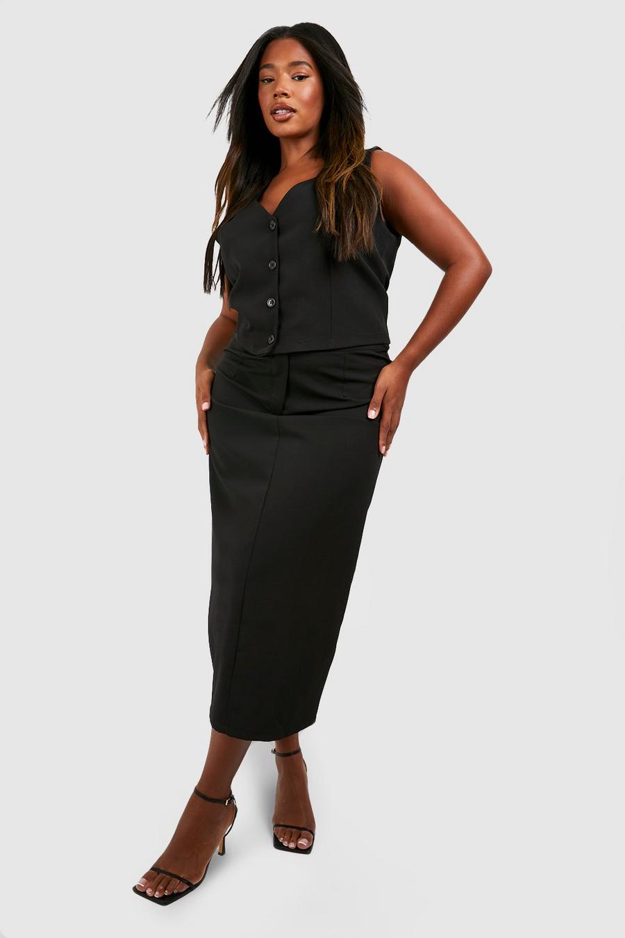 Black Plus Woven Detail Midaxi Skirt