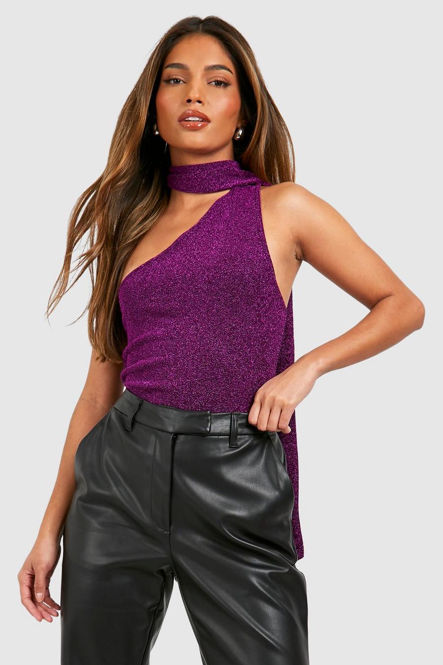 Purple Glitter Bodysuit Met Sjaal Detail