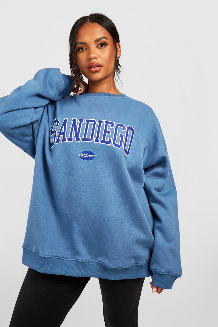 Plus Oversize Sweatshirt mit San Diego Applikation, Petrol