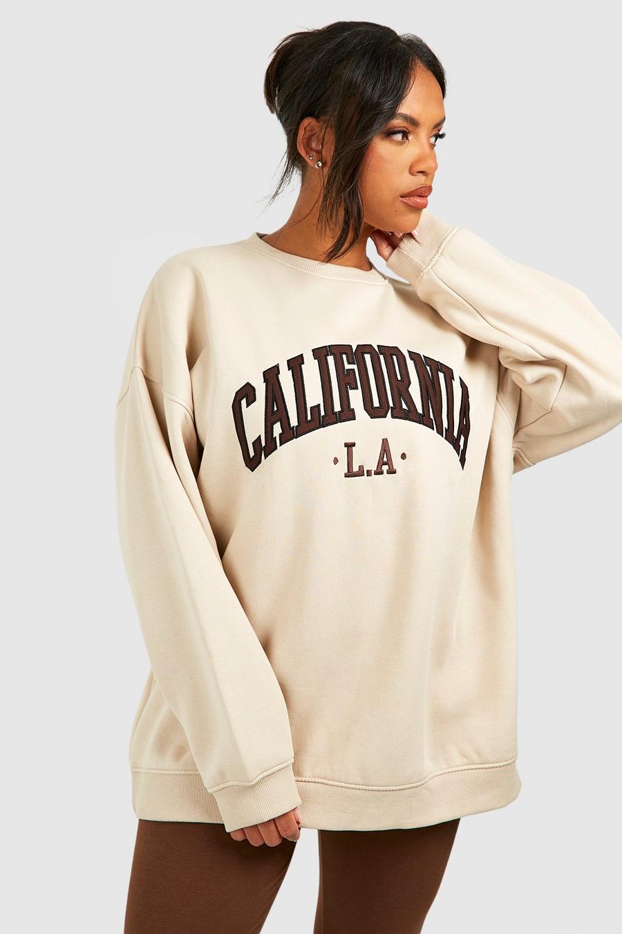 Plus Oversize Sweatshirt mit California-Applikation, Stone