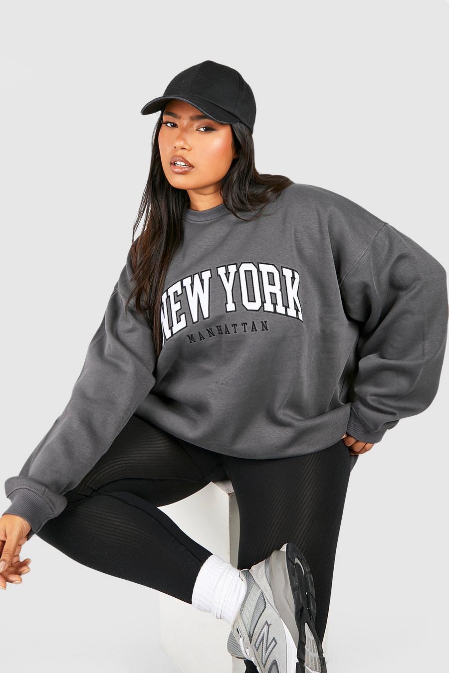 Grande taille - Sweat oversize à écusson New York, Charcoal image number 1