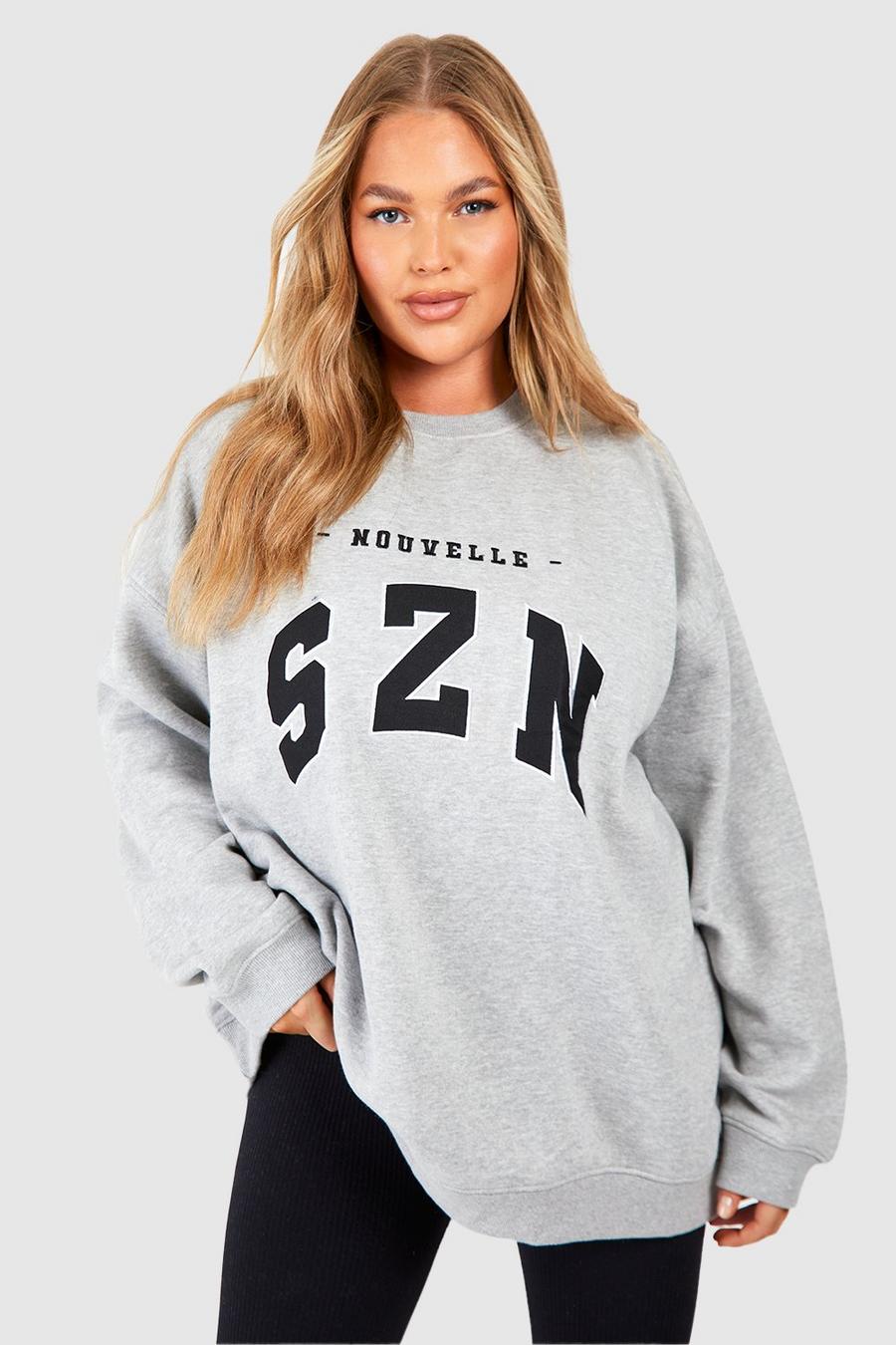 Plus Oversize Sweatshirt mit Szn-Applikation, Ash grey