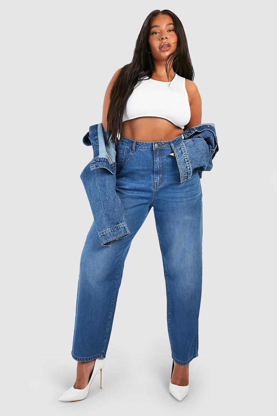 Jeans Mom Plus Size, Mid blue