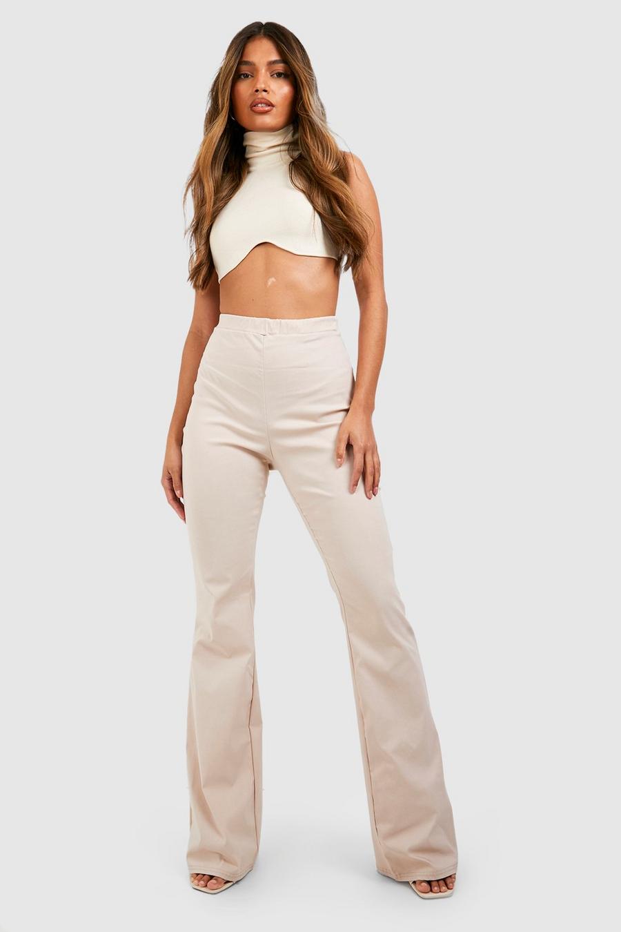Stone Stretch High Waisted Flared Luxe Trousers