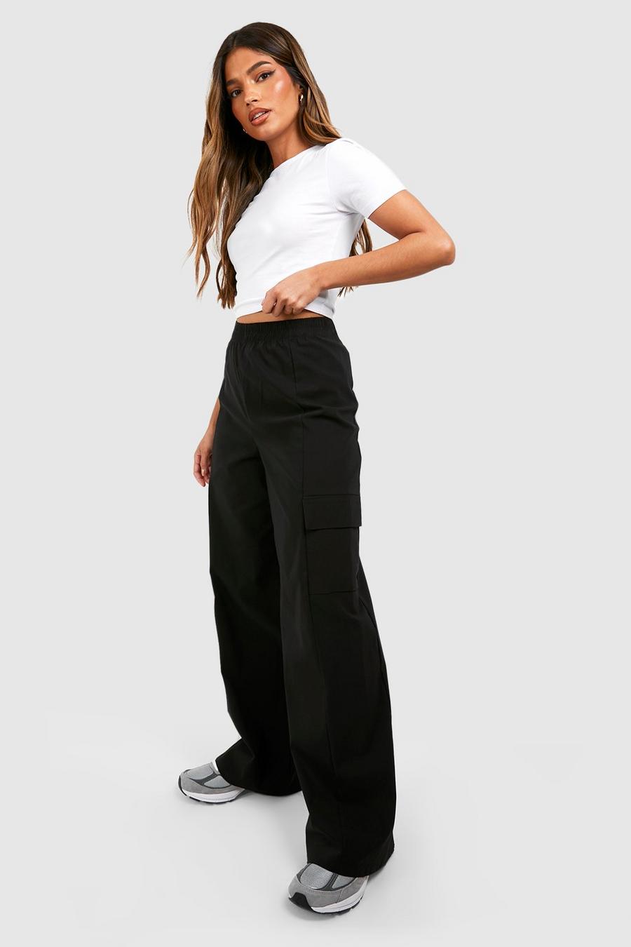 Black Stretch High Waisted Cargo Pants image number 1