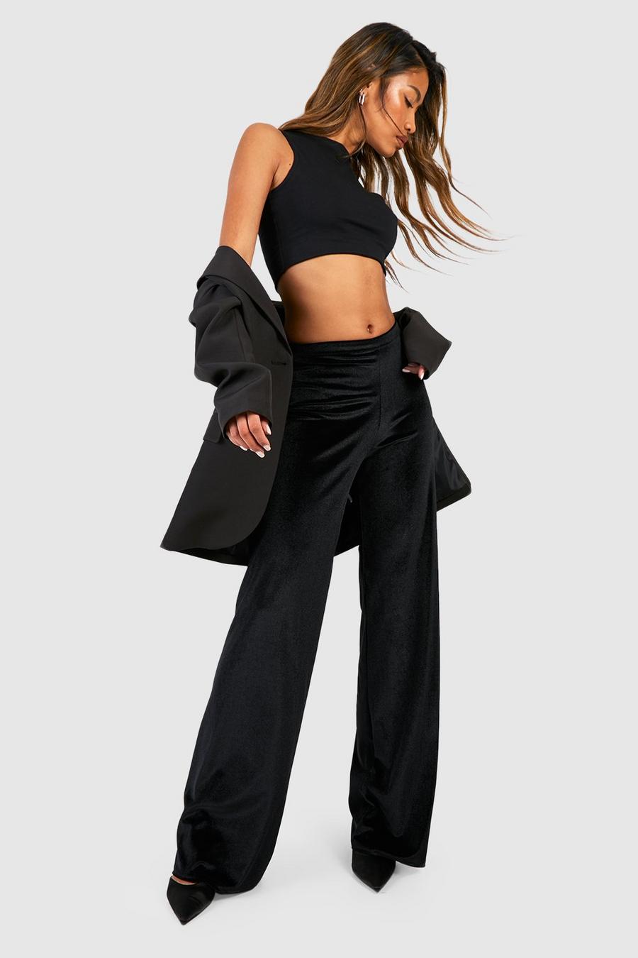 Pantalon large en velours taille haute, Black image number 1