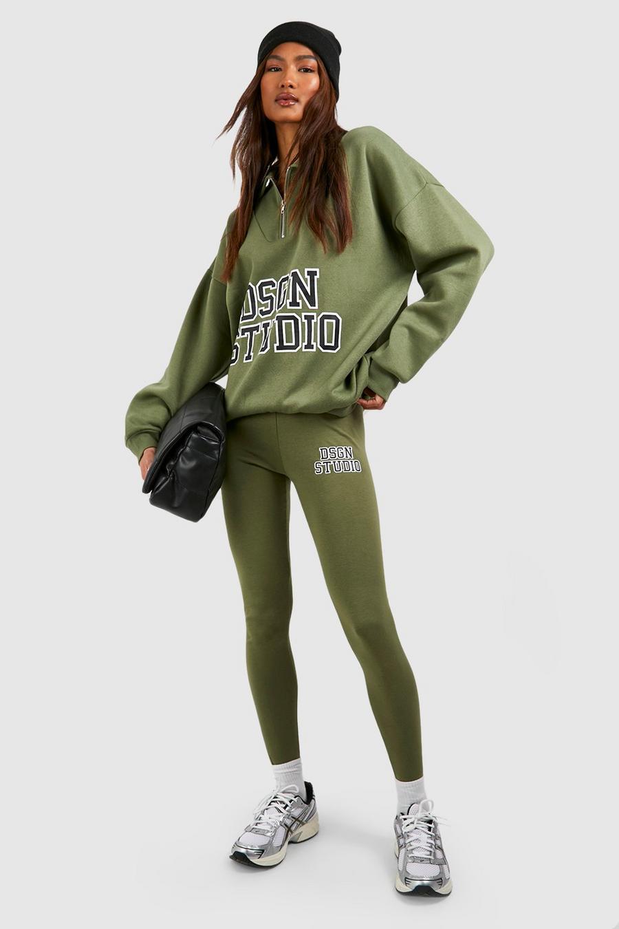 Khaki Tall Dsgn Studio Half Zip Sweatshirt And Legging Set