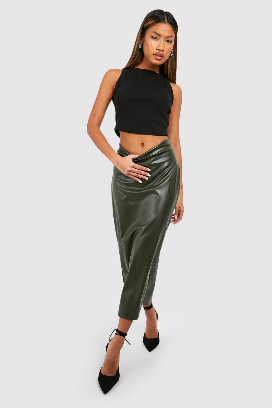 Khaki Matte Faux Leather Midaxi Skirt