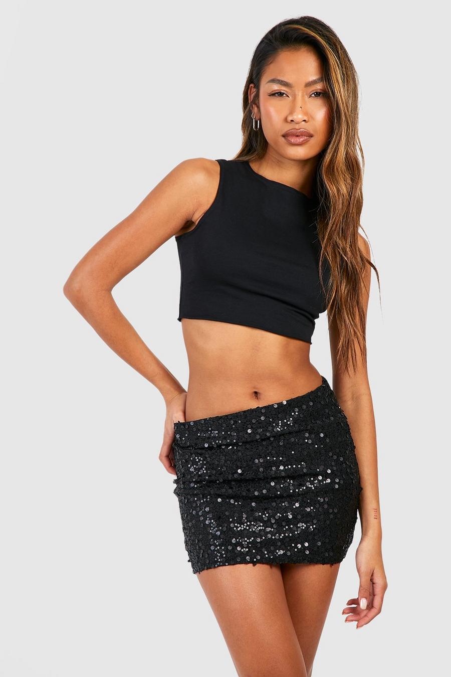Black Multi Sequin Mini Skirt