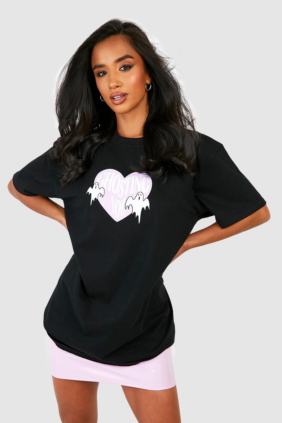 Camiseta Petite oversize de Halloween con estampado Ghosting You, Black