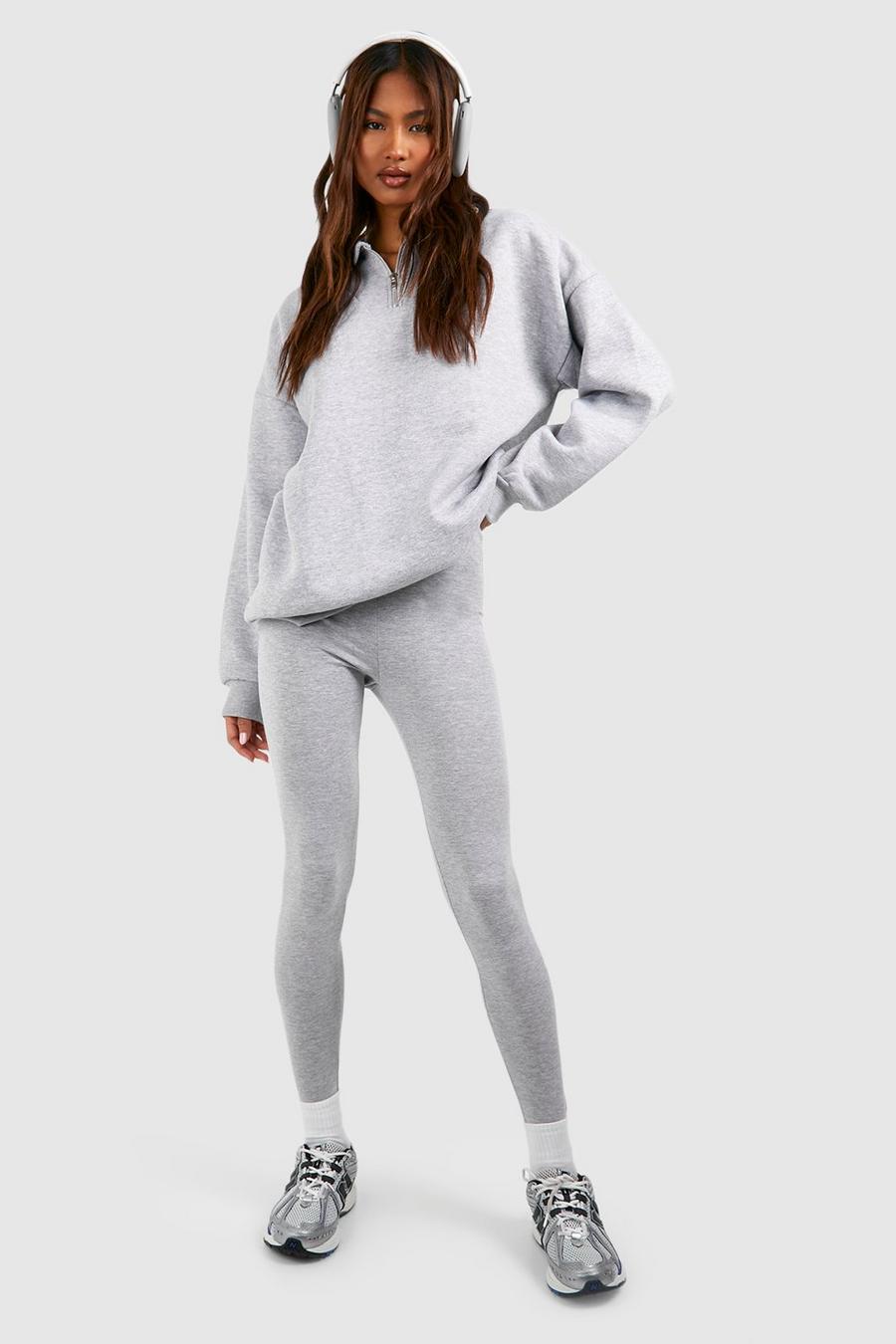 Grey marl Tall Half Zip Oversized Sweatshirt And Legging Set image number 1