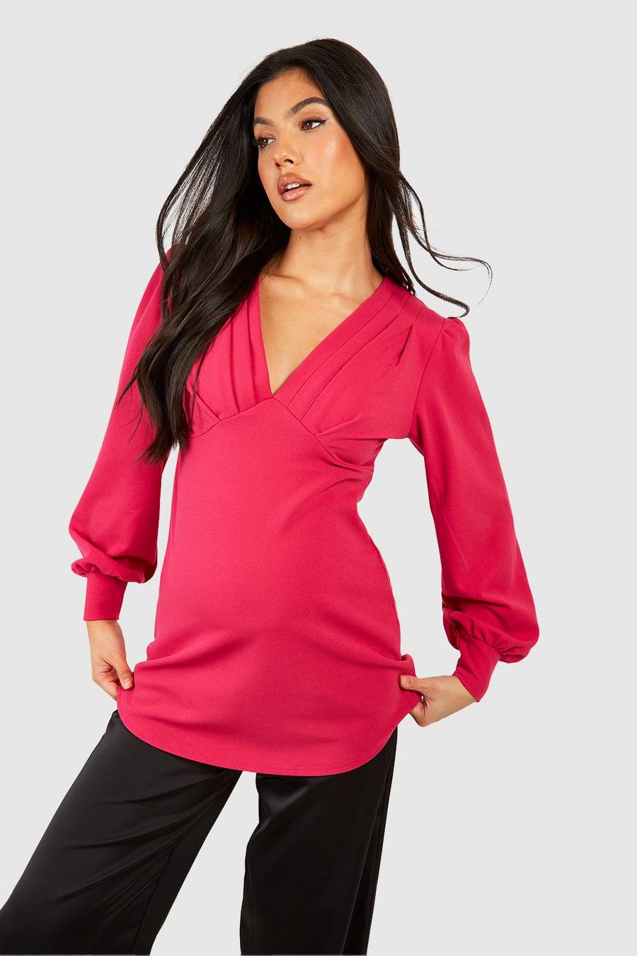 Hot pink Maternity Pleat Detail Blouson Sleeve Top