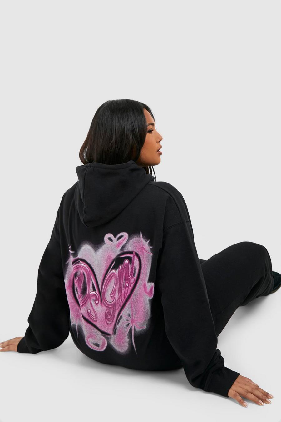 Sudadera Plus oversize con capucha y estampado Self Love, Black