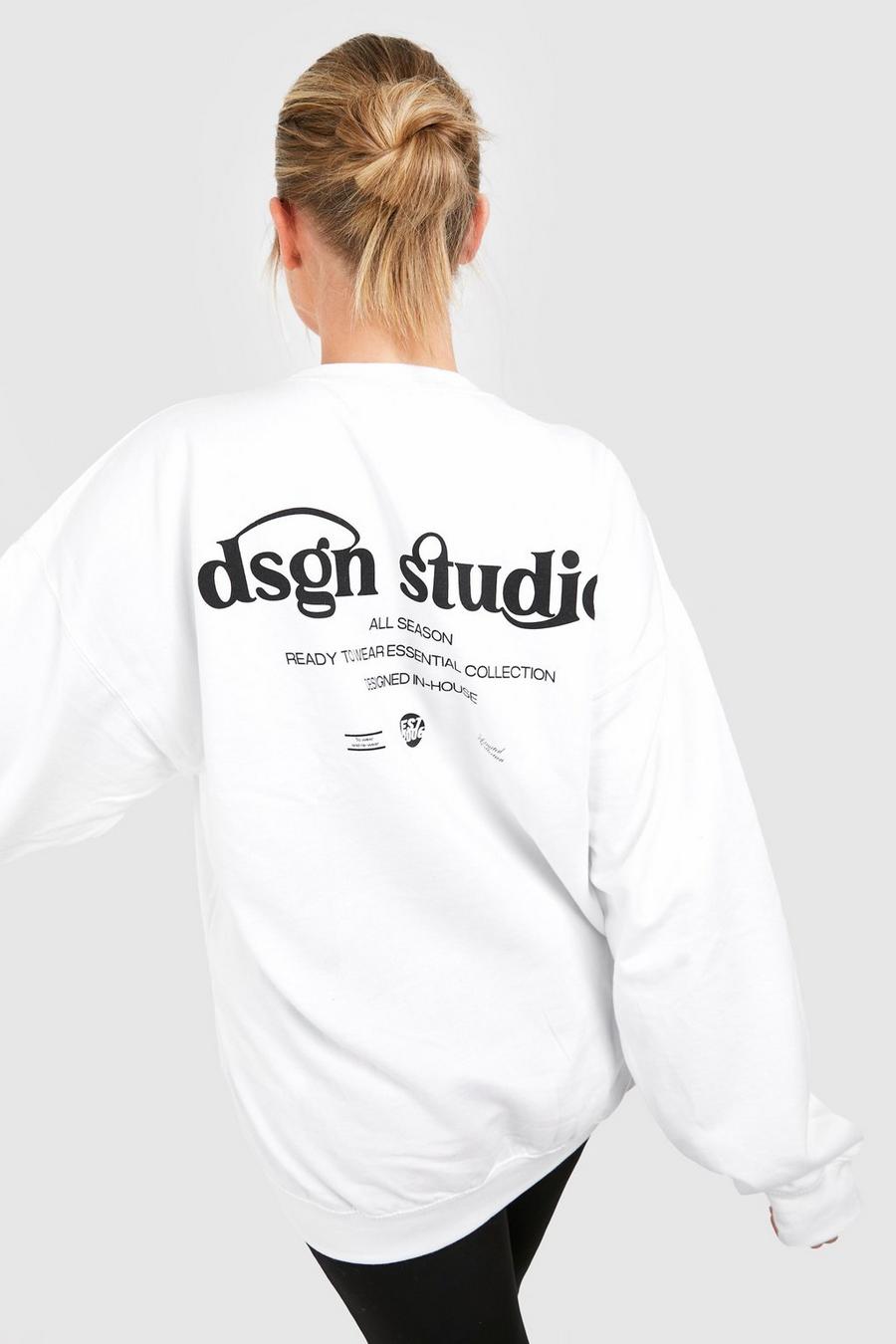 White Plus Oversized Dsgn Back Print Sweatshirt
