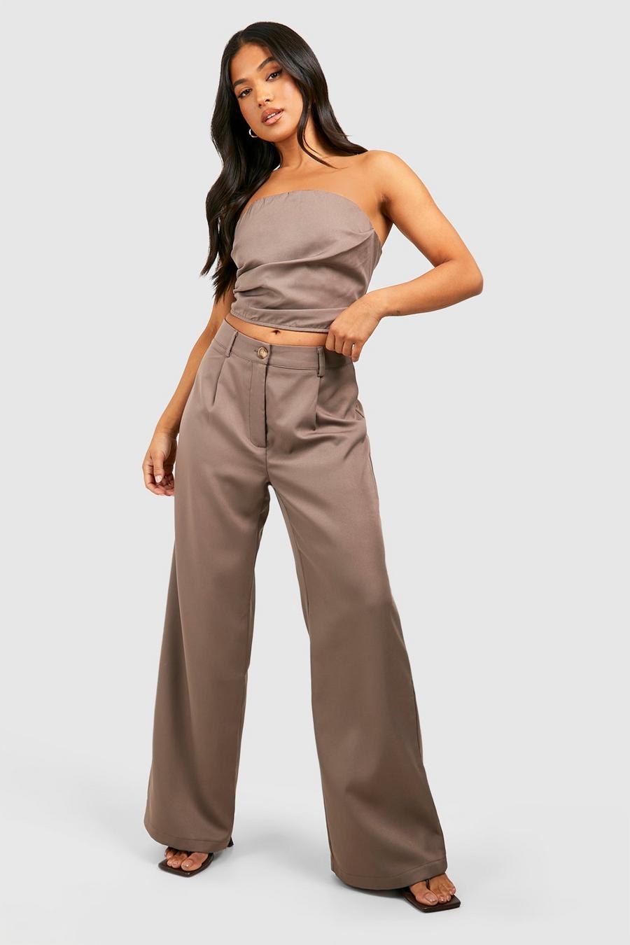 Charcoal Petite Tailored Wide Leg Trouser
