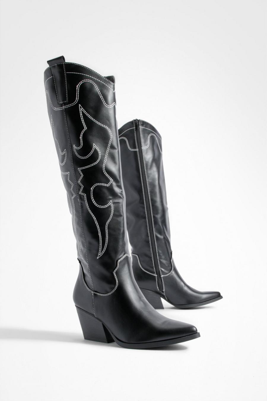 Black Stitch Detail Western Cowboy Boots