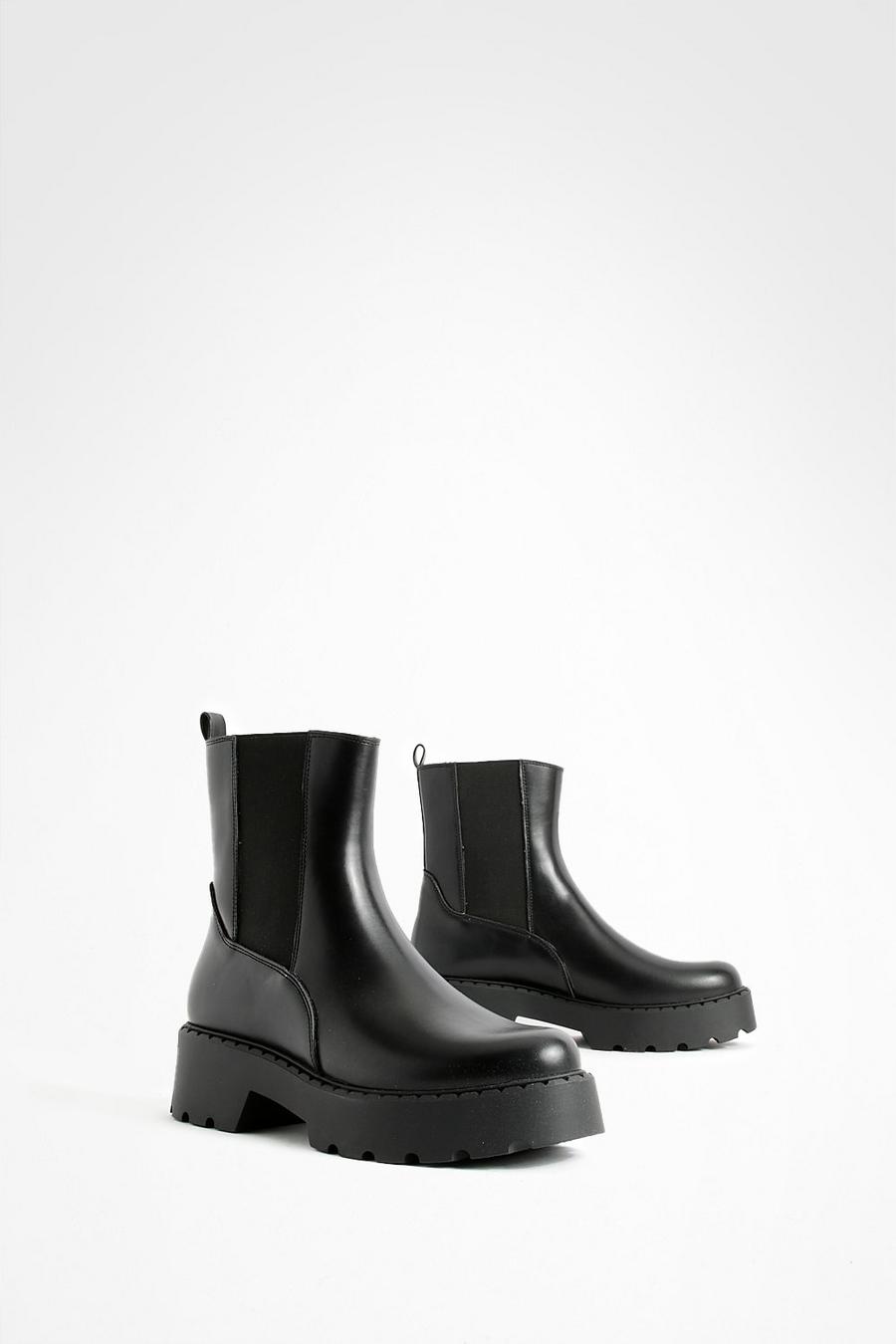 Black Cleated Sole Chelsea Boots