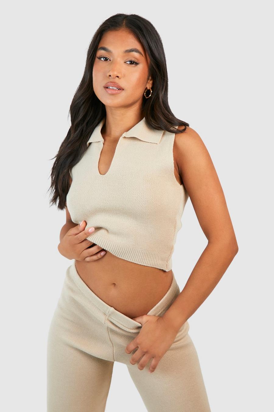 Stone Petite Knitted Cropped Top