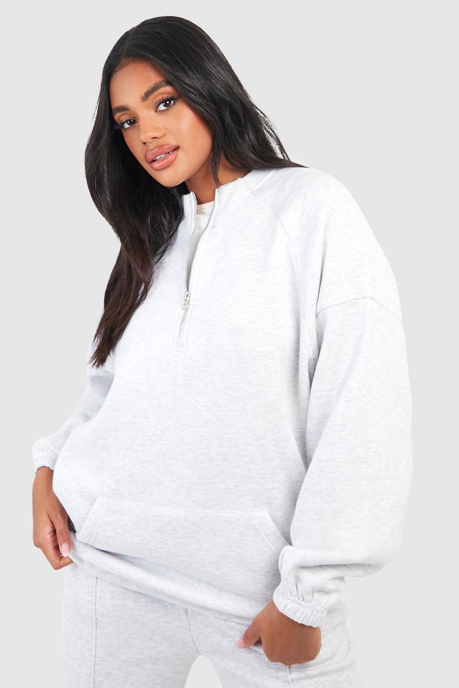 Ash grey Seam Detail Half Zip Oversized Sweatshirt