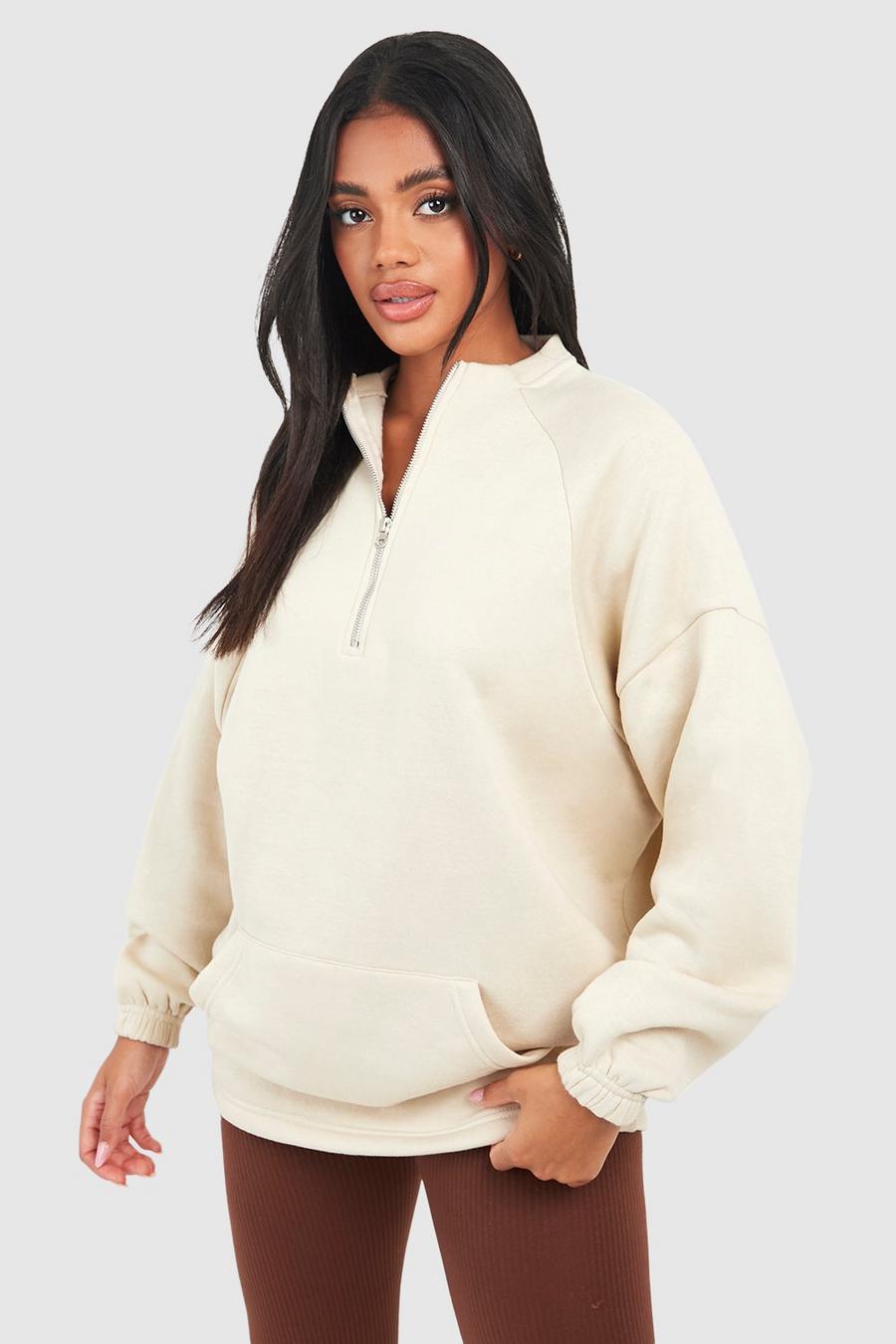 Oversize Sweatshirt mit Naht-Detail und Reißverschluss, Stone