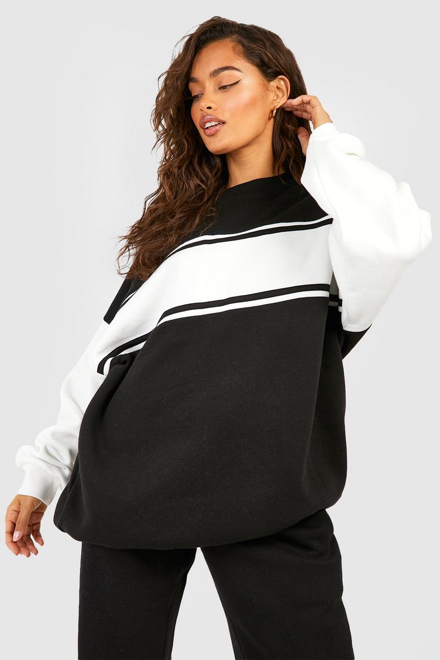 Black Colour Block Oversized Sweatshirt