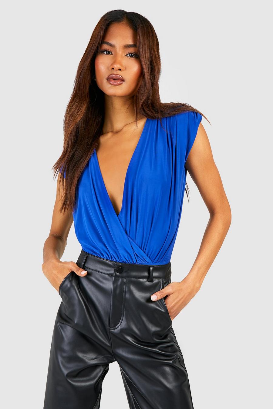Cobalt Tall Premium Soft Touch Double Layer Draped Plunge Bodysuit