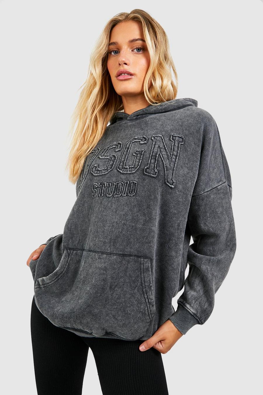 Charcoal Dsgn Studio Self Applique Washed Oversized Hoodie 
