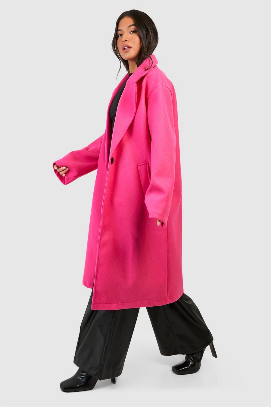 Hot pink Petite Wool Look Oversized Car Coat 