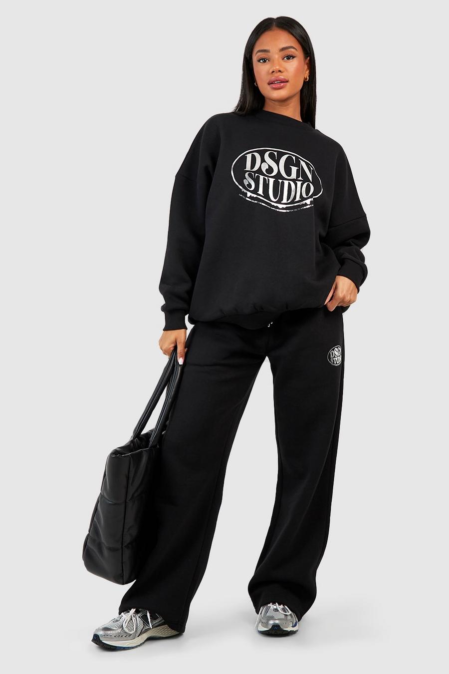 Pantalón deportivo recto con estampado Dsgn Studio, Black