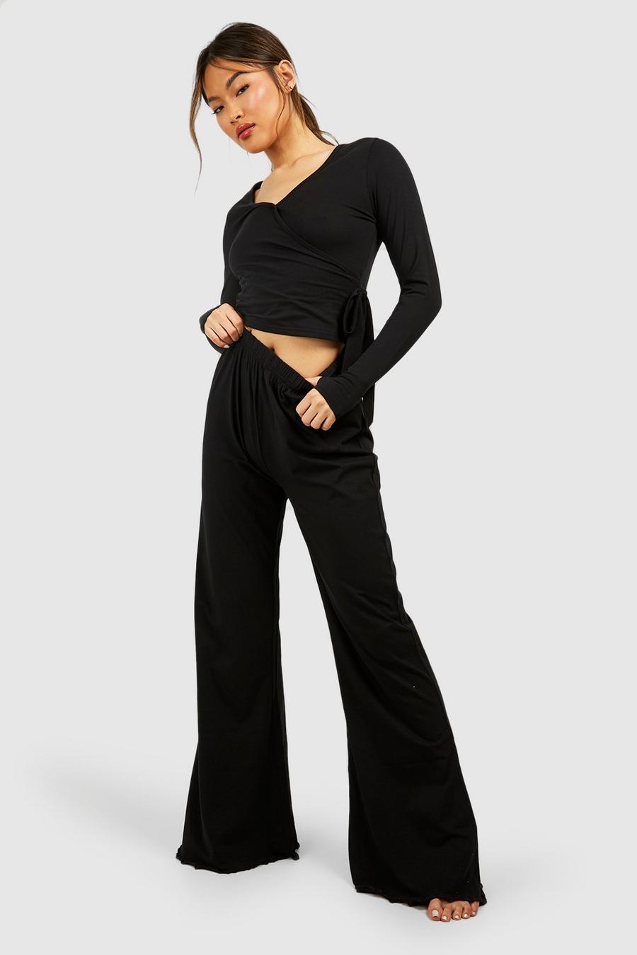 Loungewear-Hose mit weitem Bein, Black image number 1