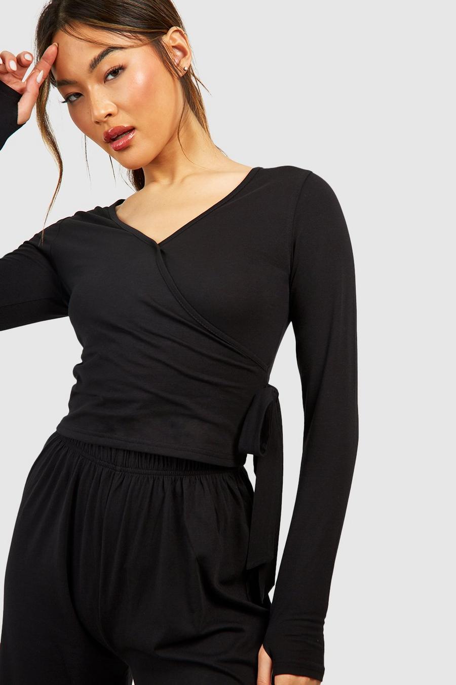 Black Ballet Wrap Lounge Top  