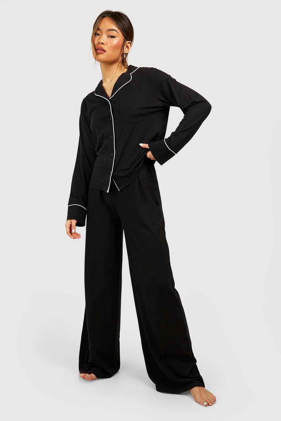 Loungewear-Hose mit weitem Bein und Bindegürtel, Black image number 1