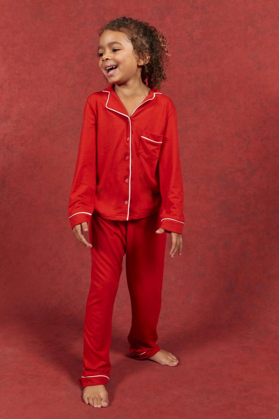 Passendes Kinder Pyjama-Set mit Knopfleiste, Red