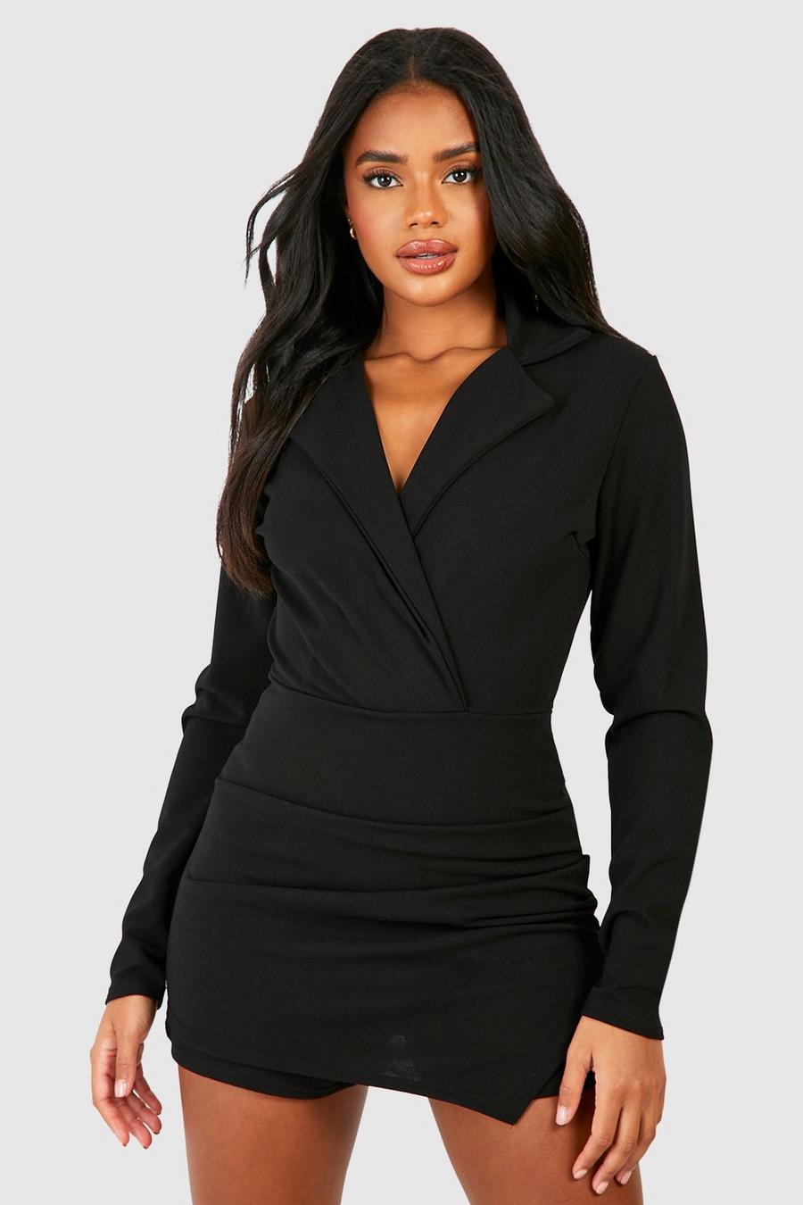 Black Tailored Wrap Detail Fitted Blazer Romper image number 1